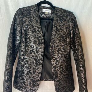 Calvin Klein Black and Silver Blazer w/ Metallic Brocade Size 2 NWT